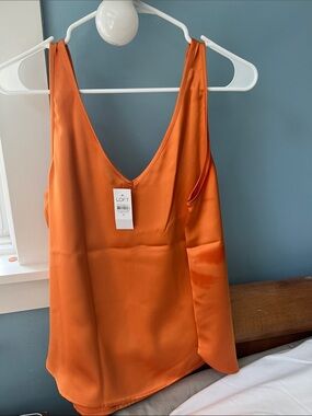 LOFT Satin V-Neck Cami in Vibrant Orange